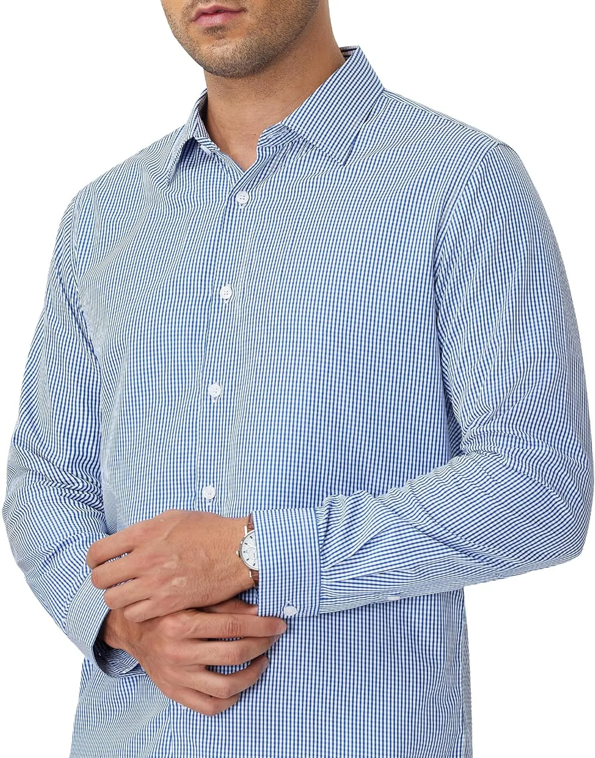 Alimens & Gentle Men's Plaid Button Down Shirt Long Sleeve Dress Shirt Regular Fit Business Casual Gingham Shirts