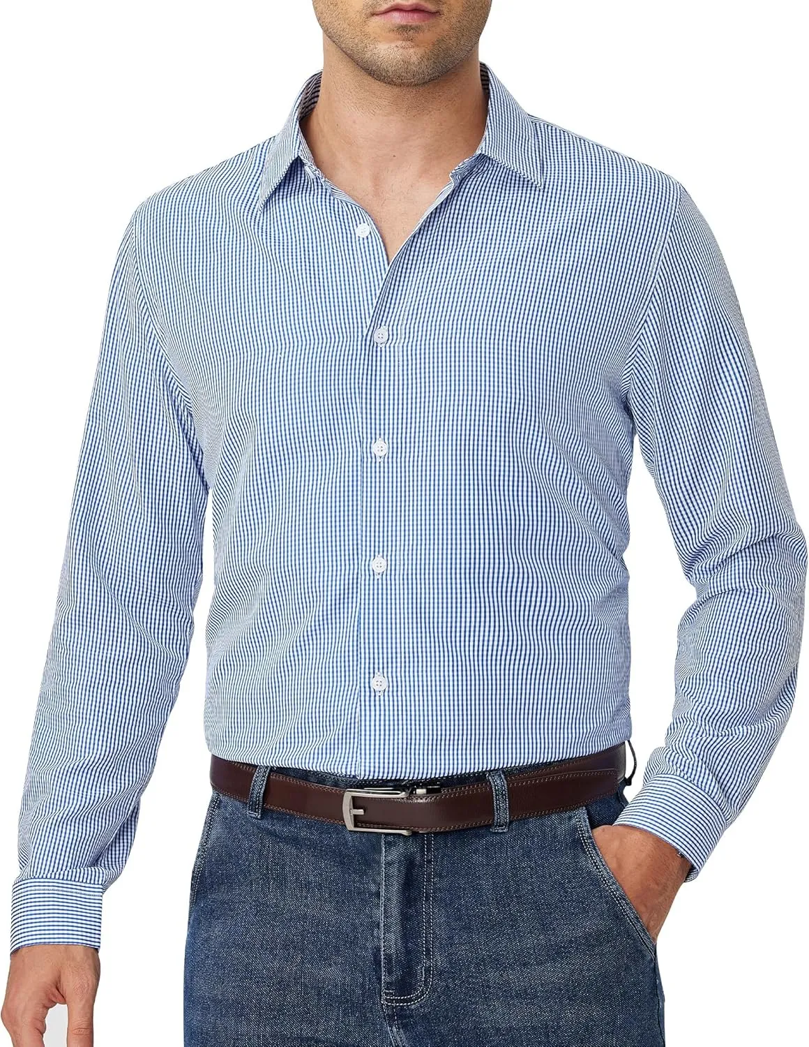 Alimens & Gentle Men's Plaid Button Down Shirt Long Sleeve Dress Shirt Regular Fit Business Casual Gingham Shirts