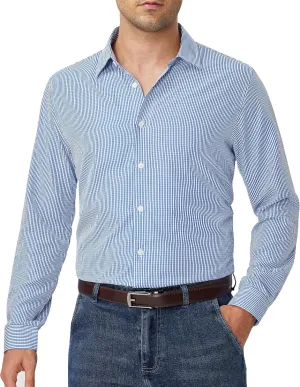 Alimens & Gentle Men's Plaid Button Down Shirt Long Sleeve Dress Shirt Regular Fit Business Casual Gingham Shirts