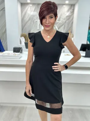 Black Flutter Sleeve Mini Dress