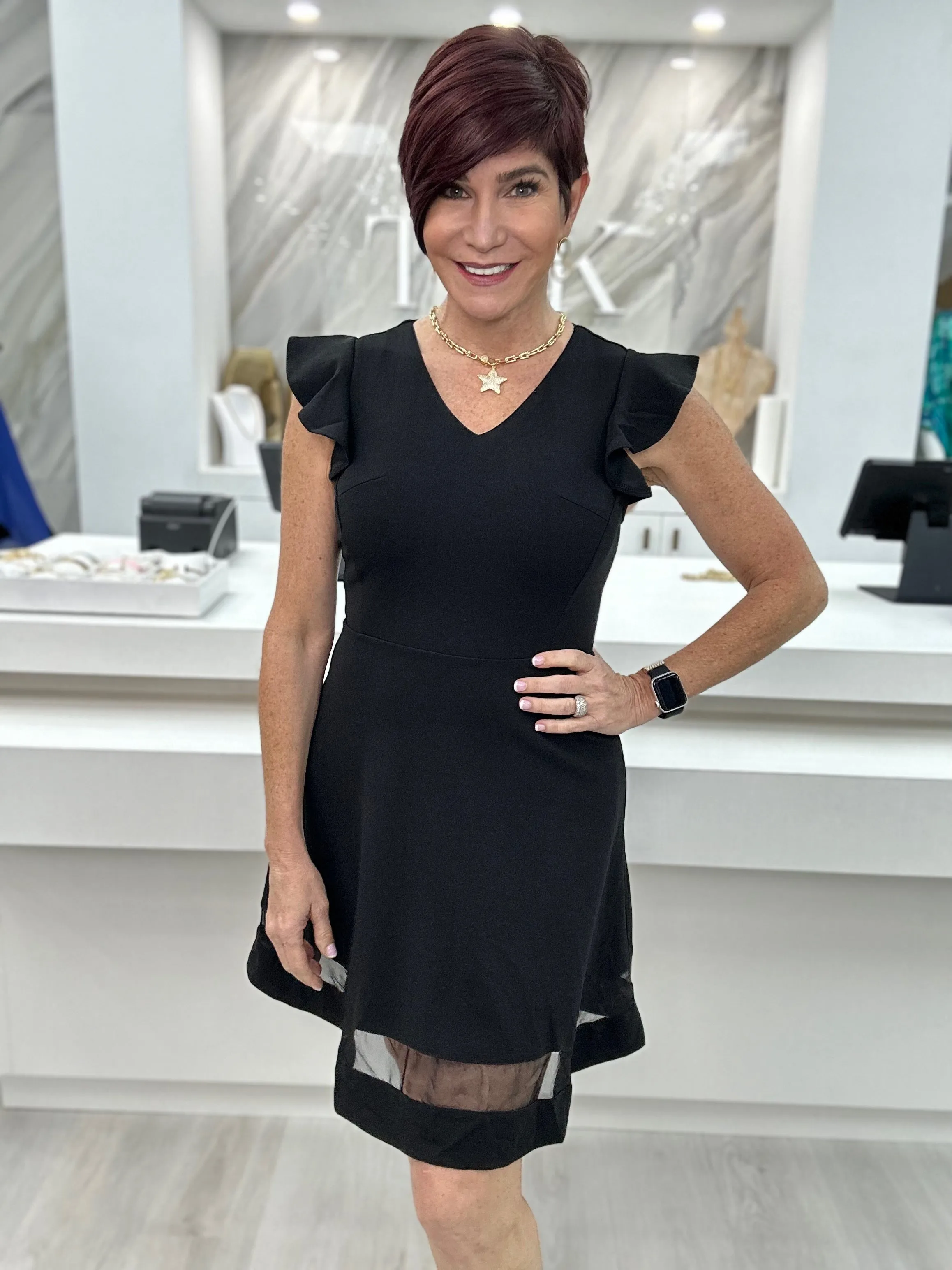 Black Flutter Sleeve Mini Dress