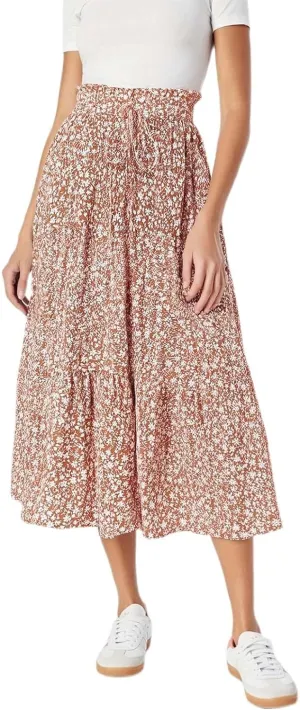Boho Midi Skirts for Women Drawstring Elastic High Waisted Flowy Floral Print Skirts Casual Going Out Skirts Spring Skirts for Women 2025 Green, M