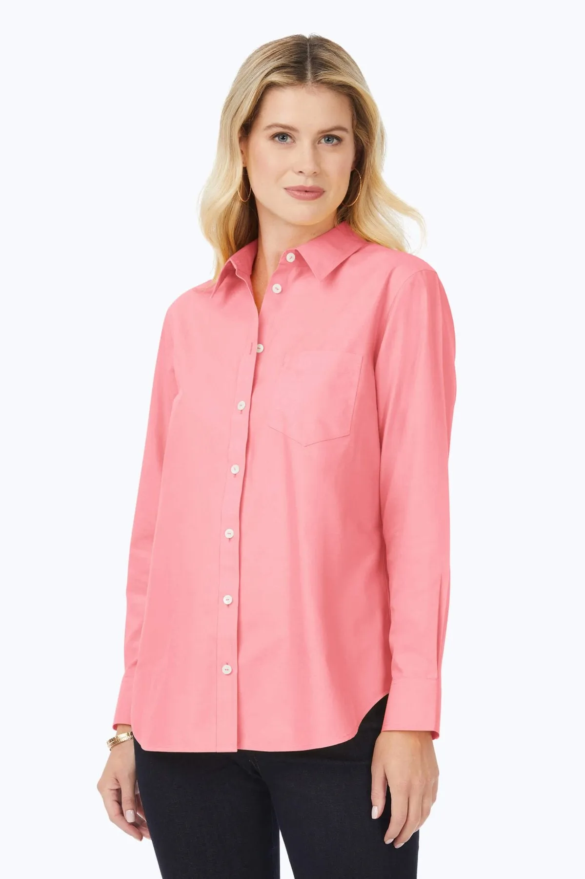 Boyfriend Pinpoint No Iron Long Sleeve Tunic