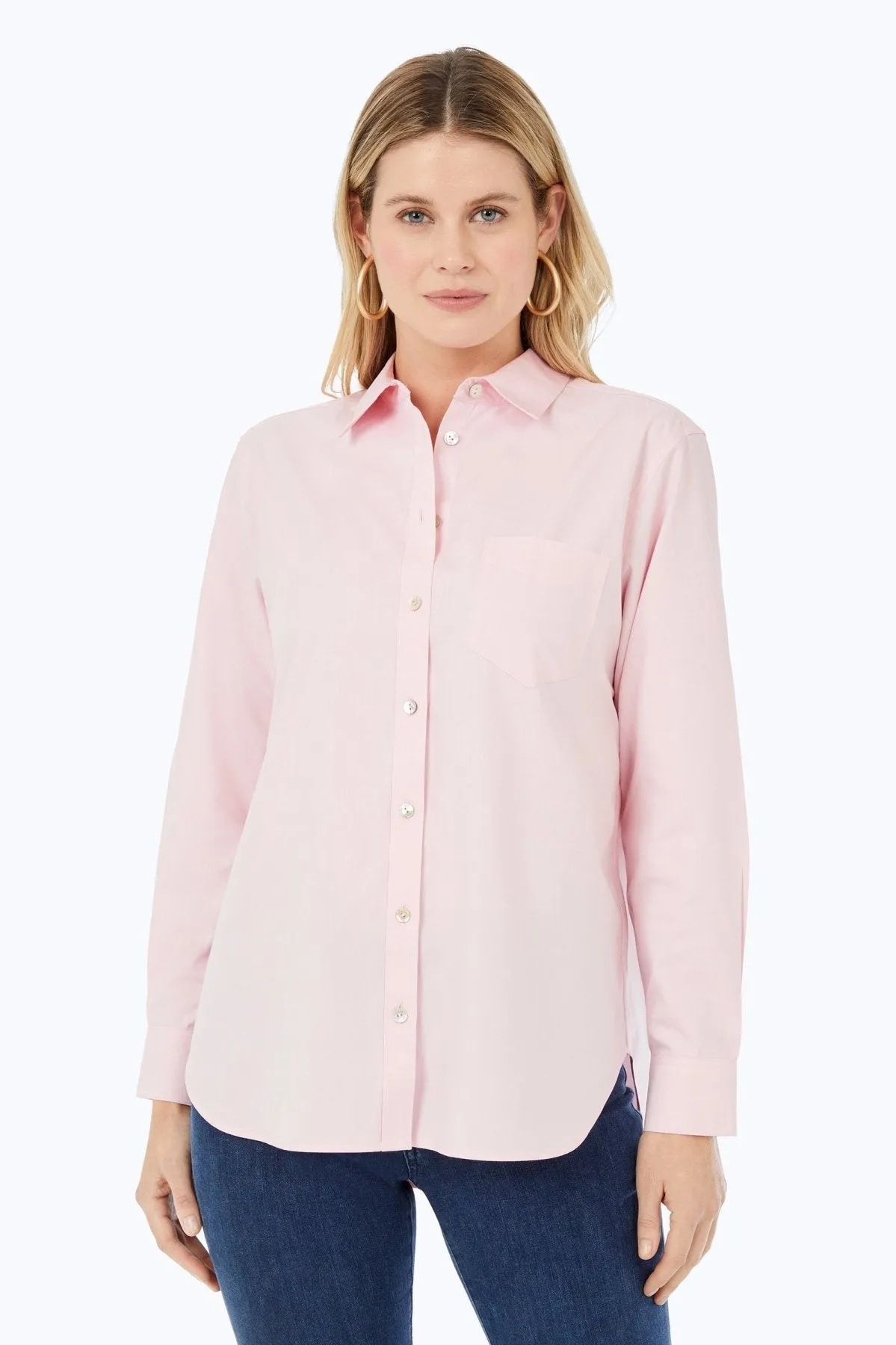 Boyfriend Pinpoint No Iron Long Sleeve Tunic