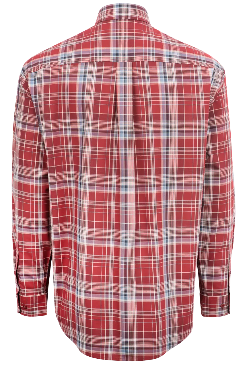 Cinch Plaid Button-Front Shirt - Red