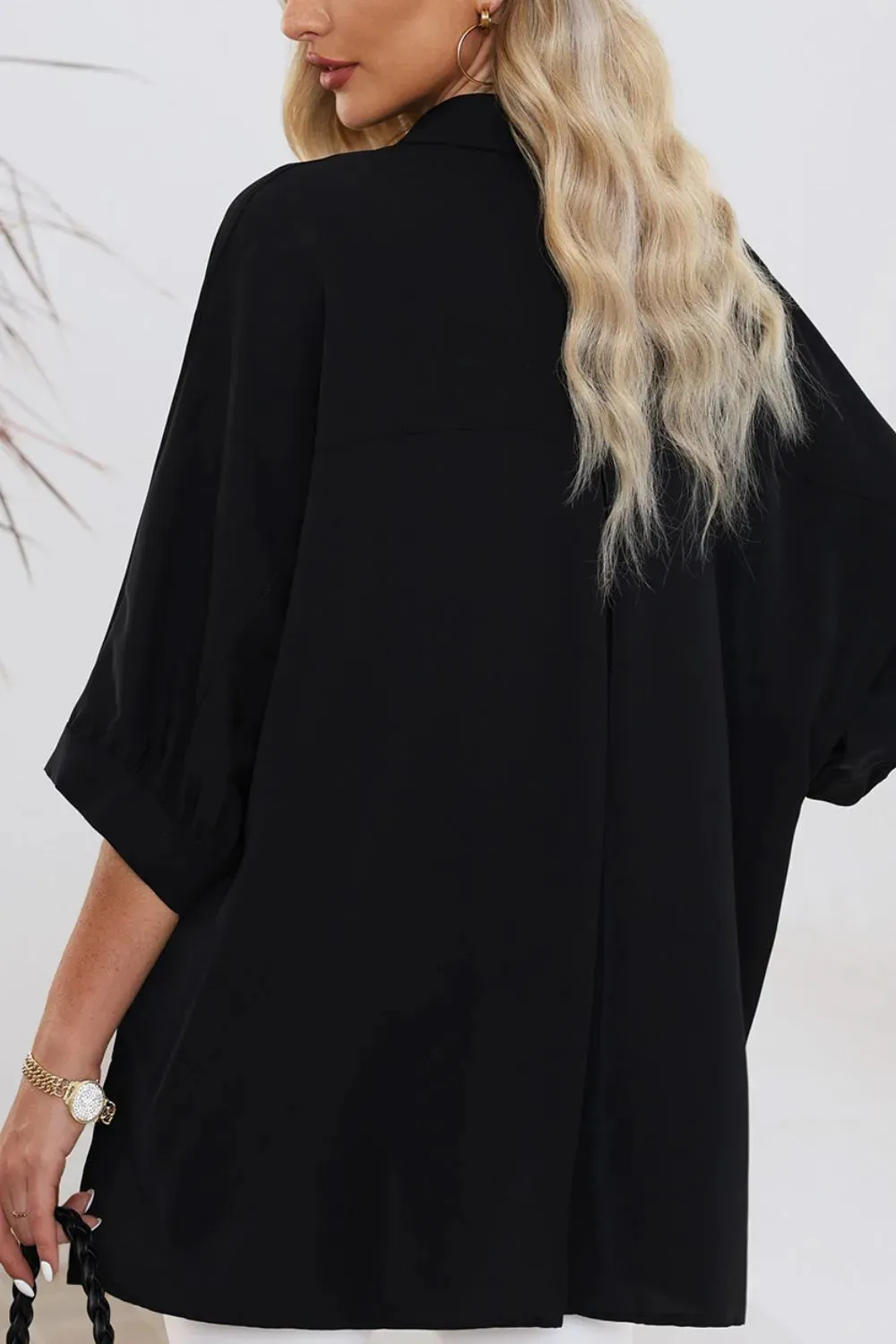 Collared Neck Three-Quarter Sleeve Shirt for Women