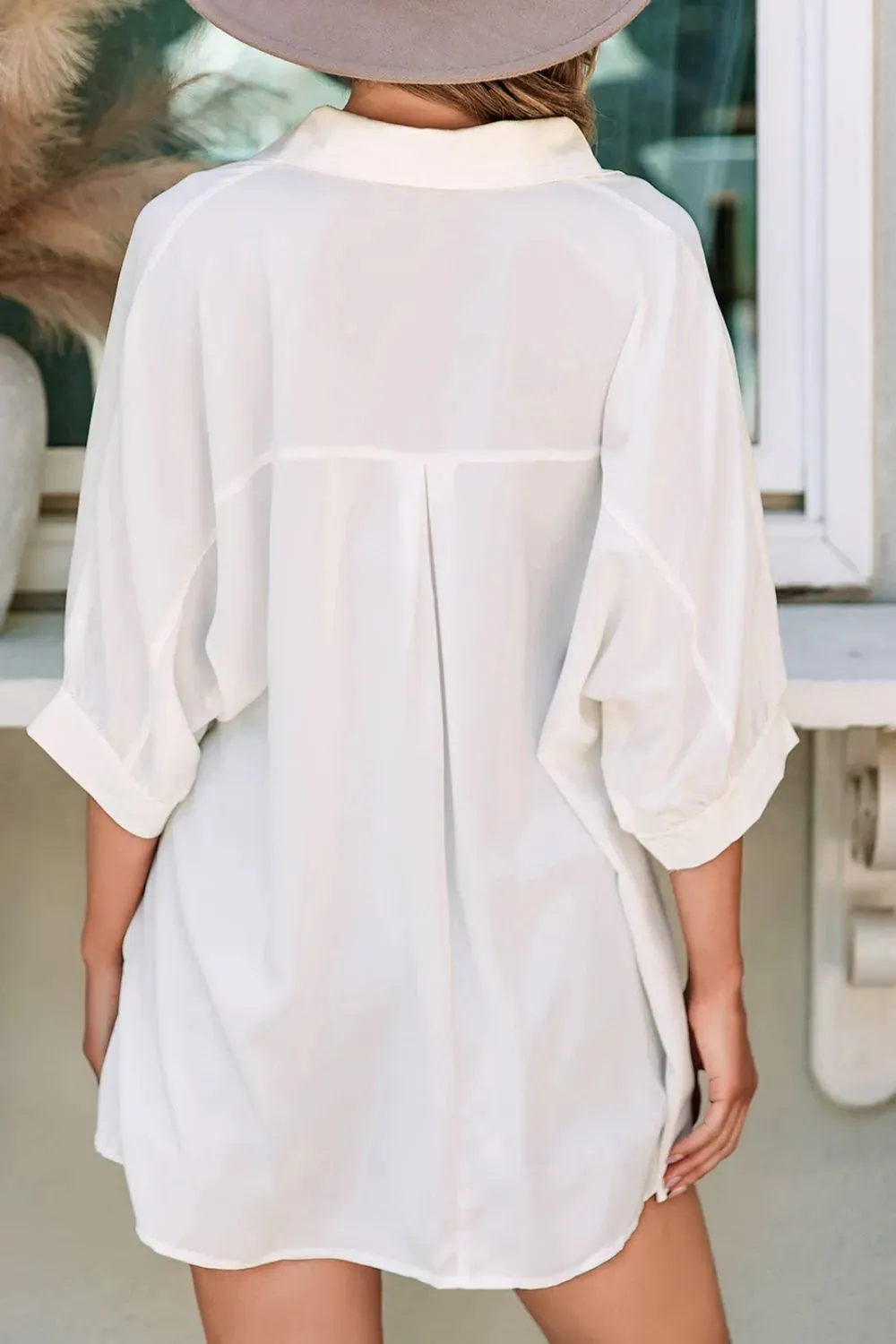 Collared Neck Three-Quarter Sleeve Shirt for Women