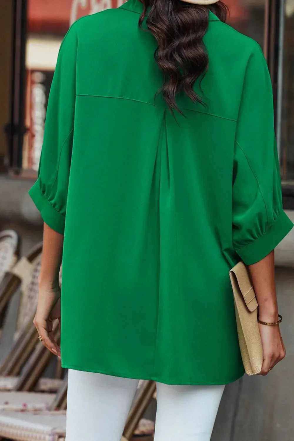 Collared Neck Three-Quarter Sleeve Shirt for Women