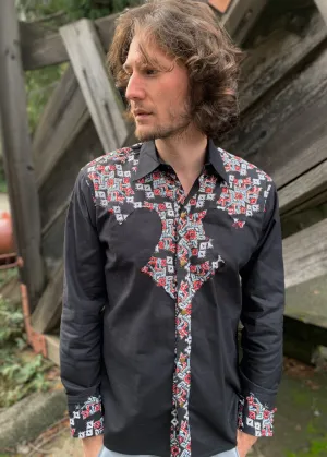 Cowboy Shirt - Red/Black Abstract