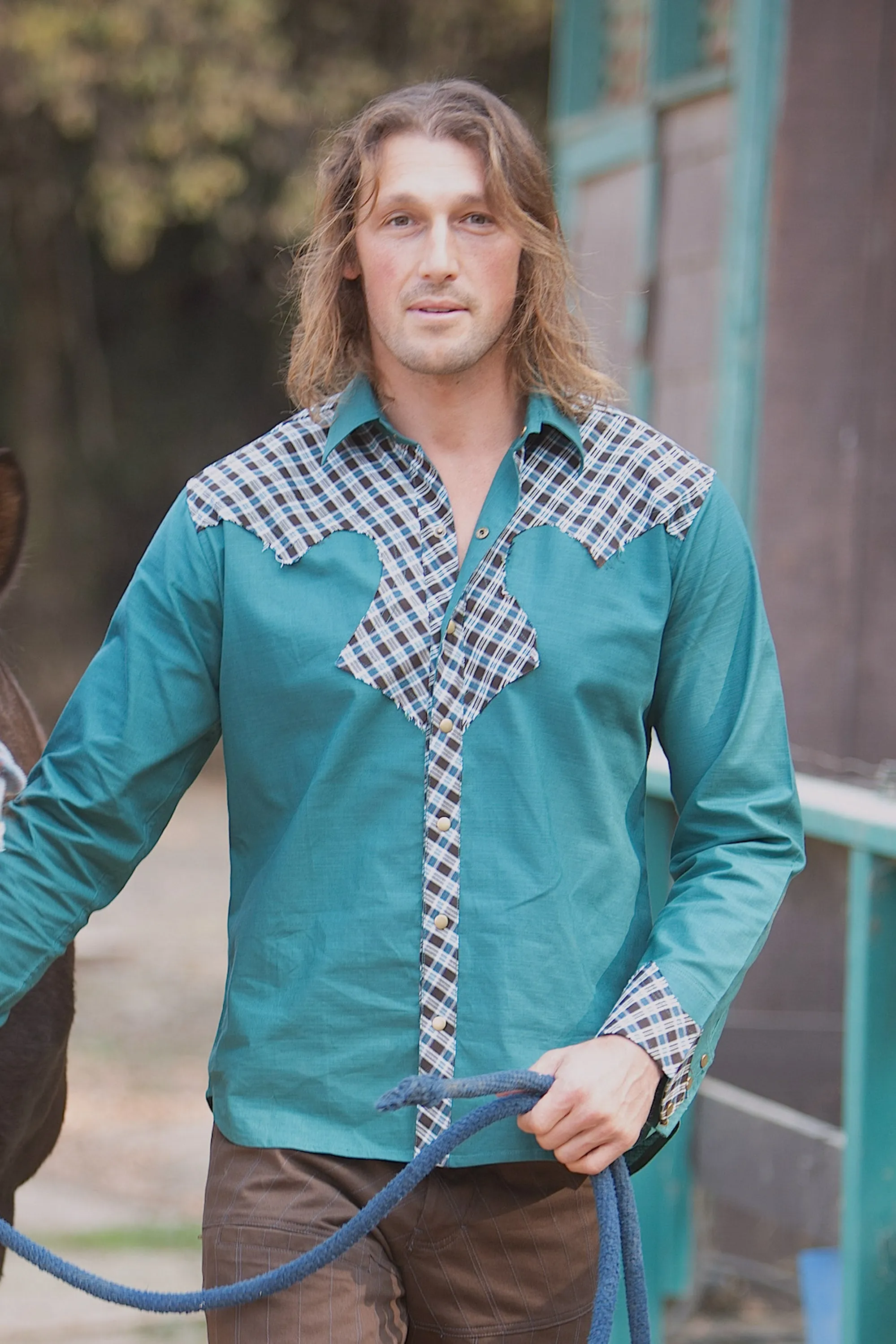 Cowboy Shirt - Teal w/Plaid