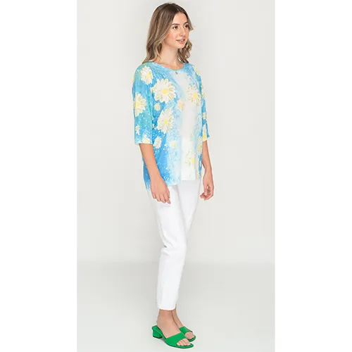 Daisy Floral Printed Knitted Casual Top For Womens
