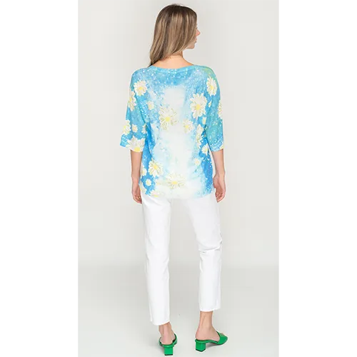 Daisy Floral Printed Knitted Casual Top For Womens