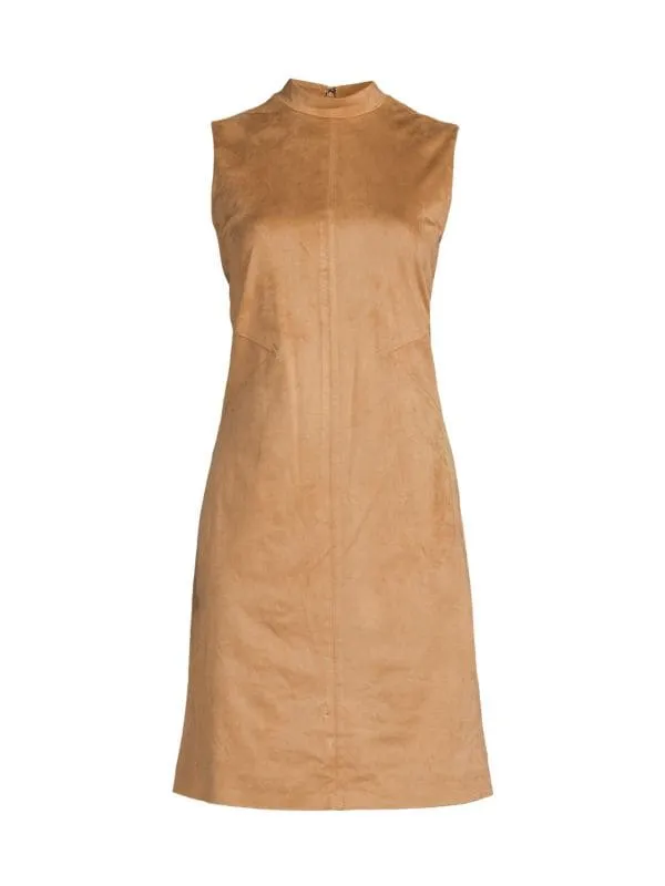 Donna Karan shift dress with stand-up collar, camel