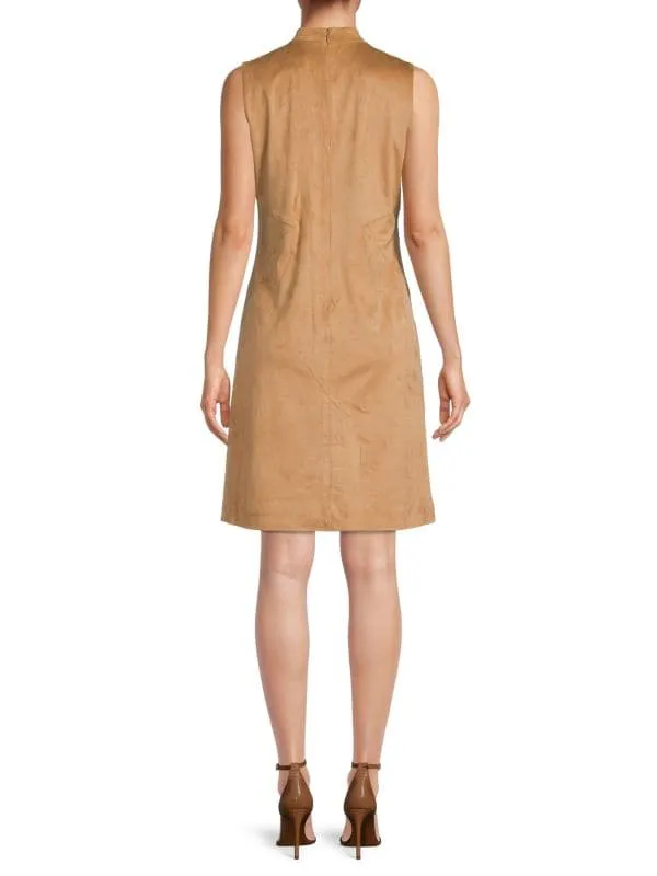 Donna Karan shift dress with stand-up collar, camel