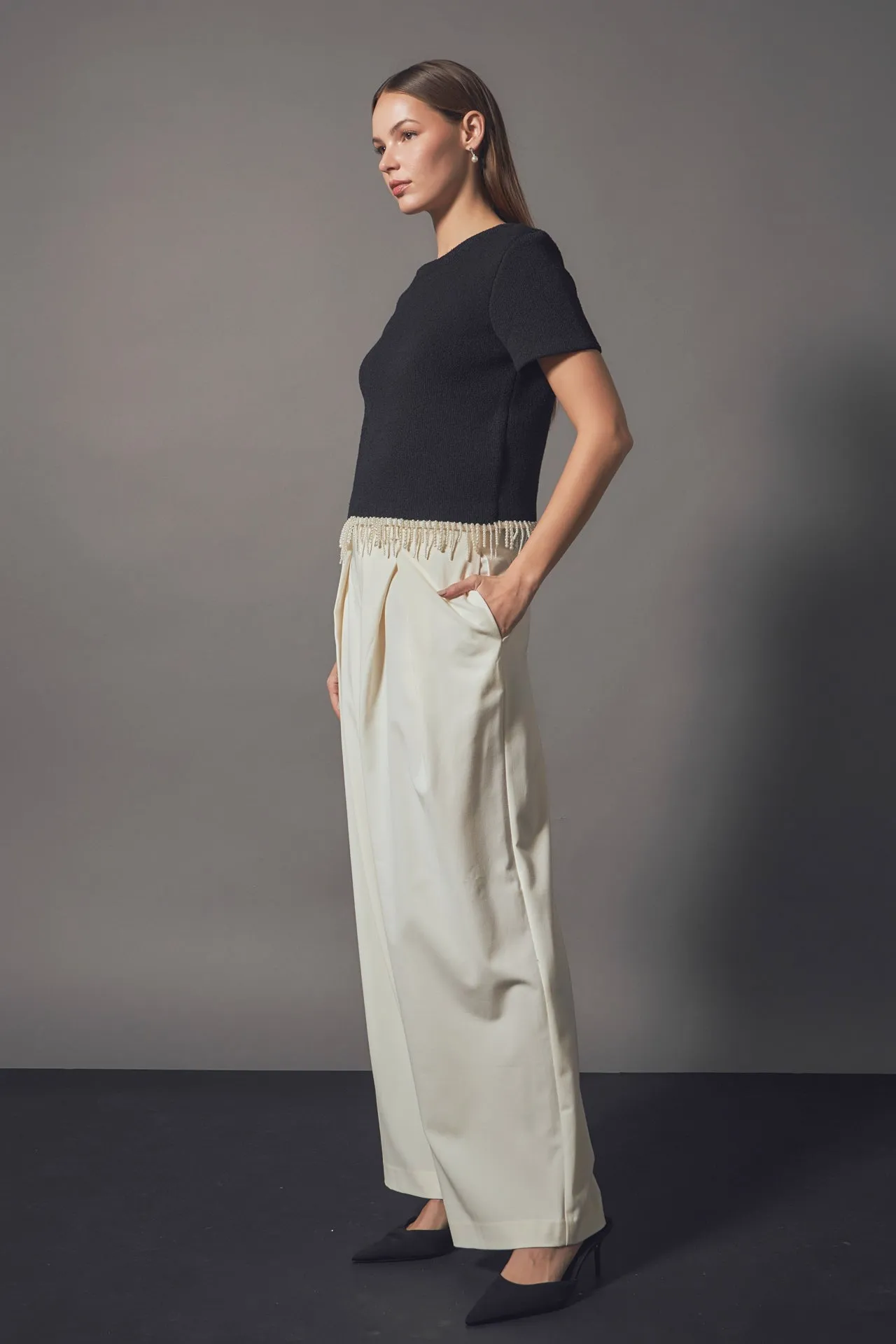 Endless Rose - Premium Pearl Trim Knit Top