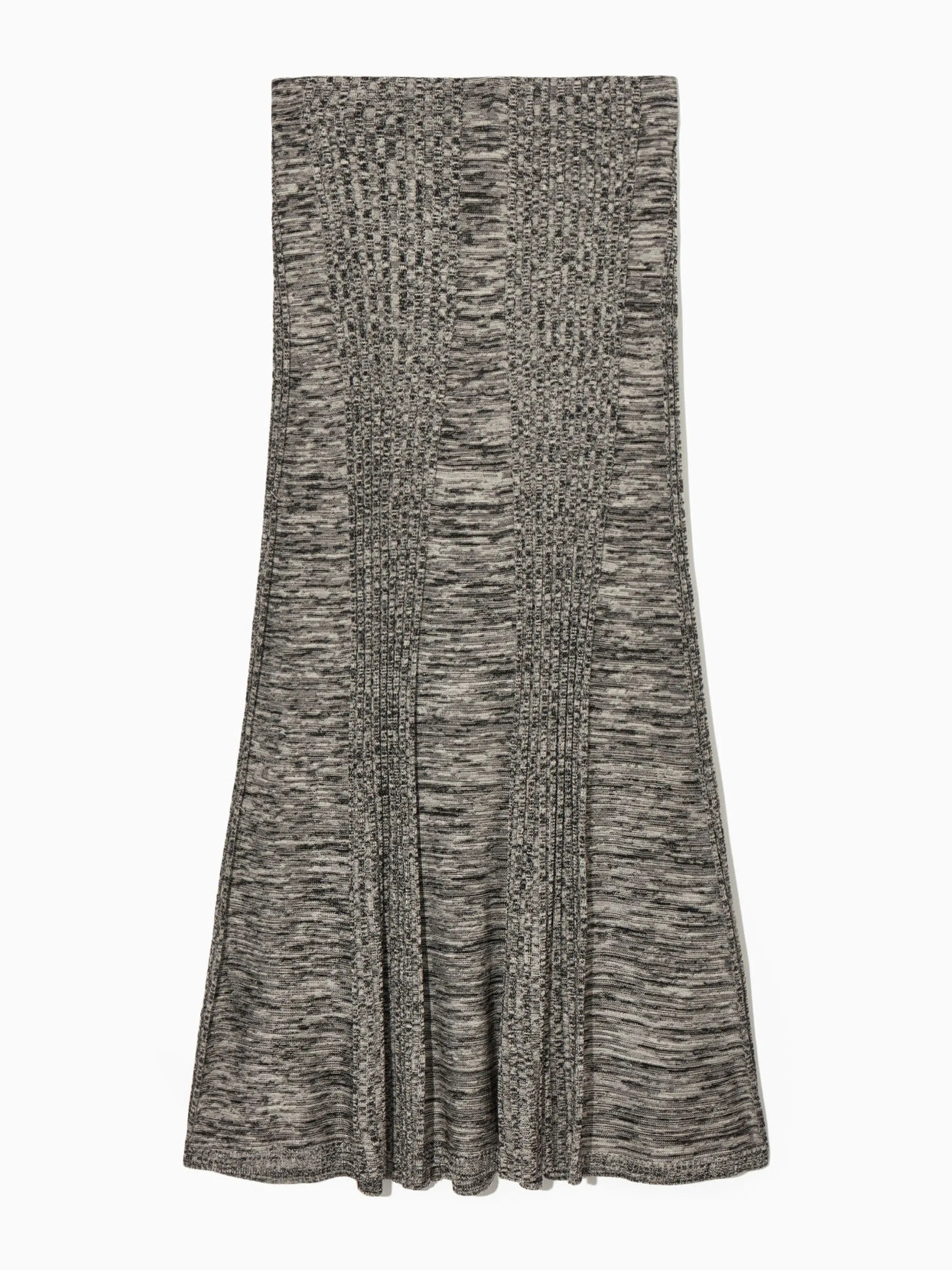 Flared ribbed-panel midi skirt