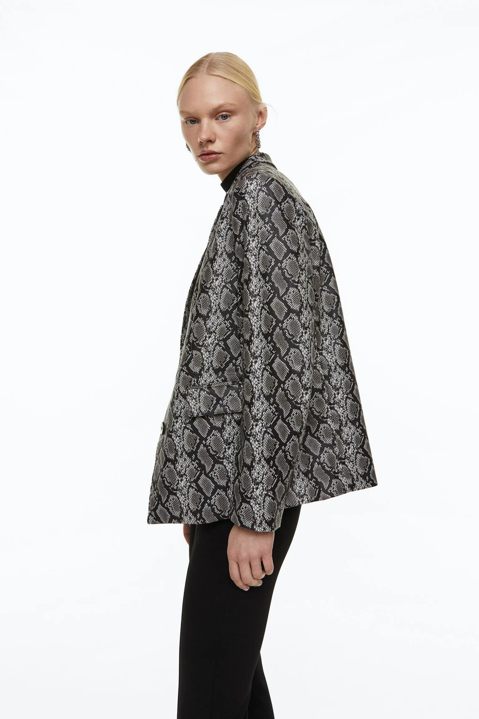 H&M Snakeskin Print Blazer, grey/black