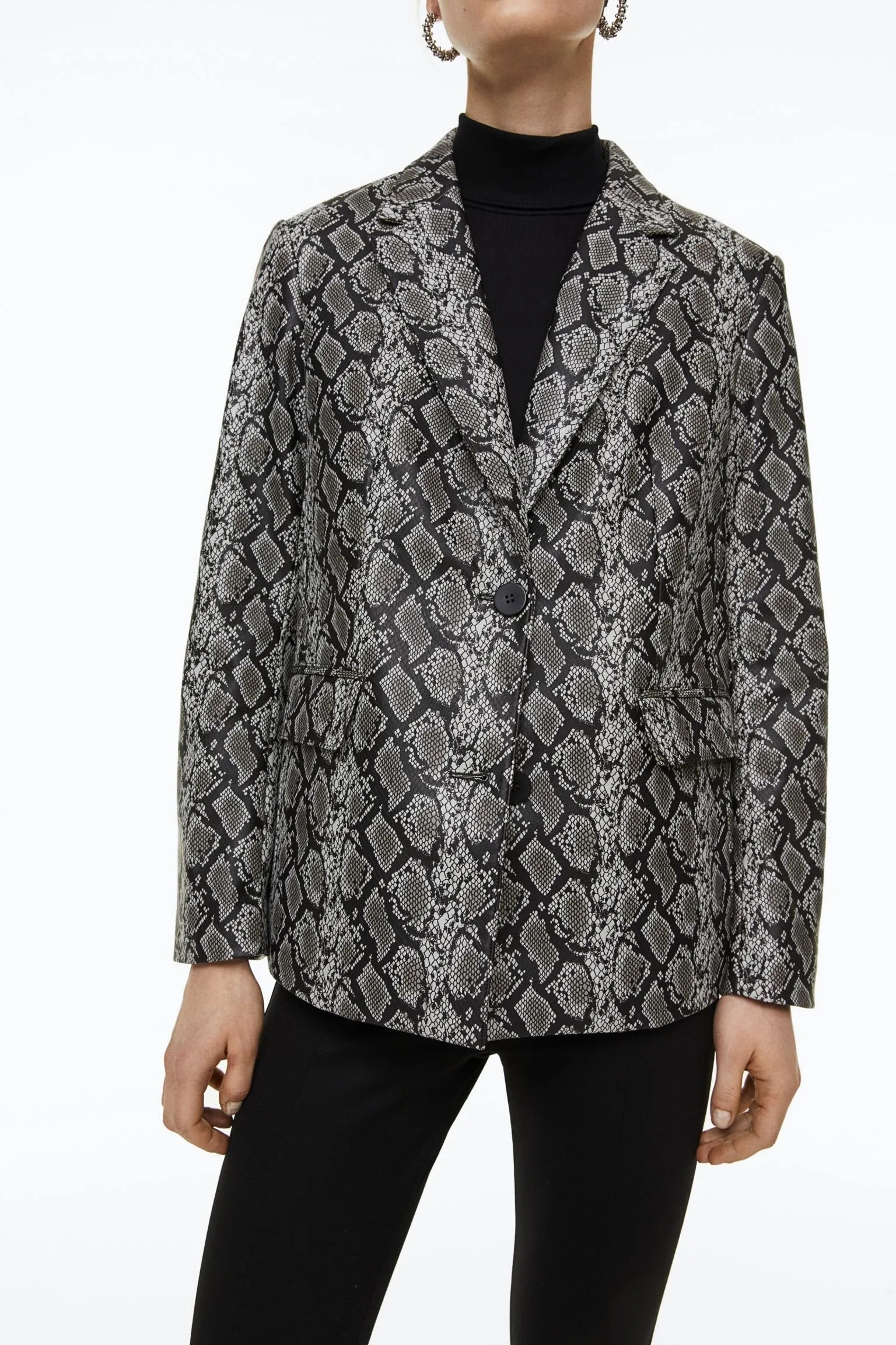H&M Snakeskin Print Blazer, grey/black