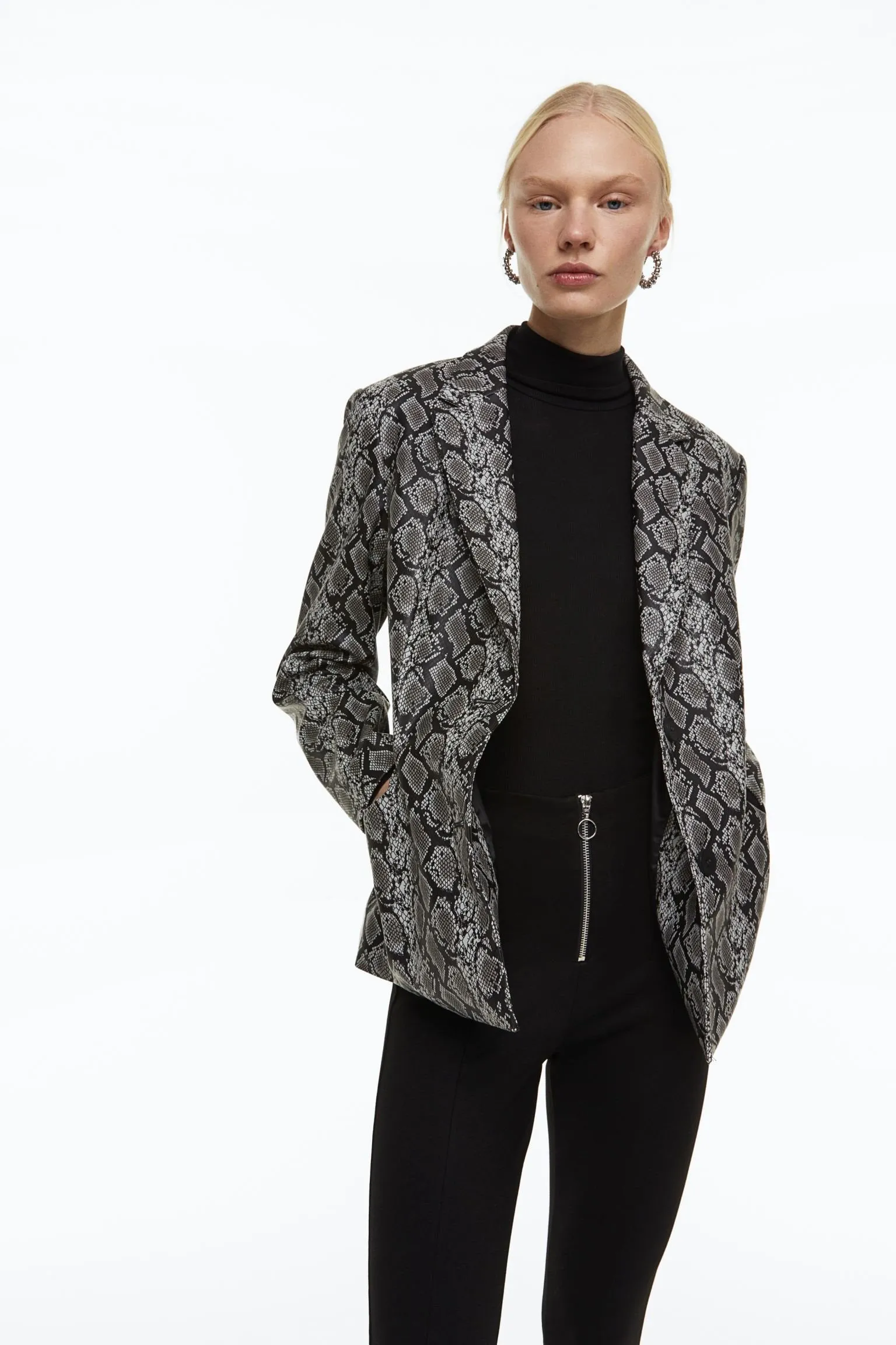 H&M Snakeskin Print Blazer, grey/black