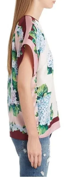 Hydrangea Print Silk Top