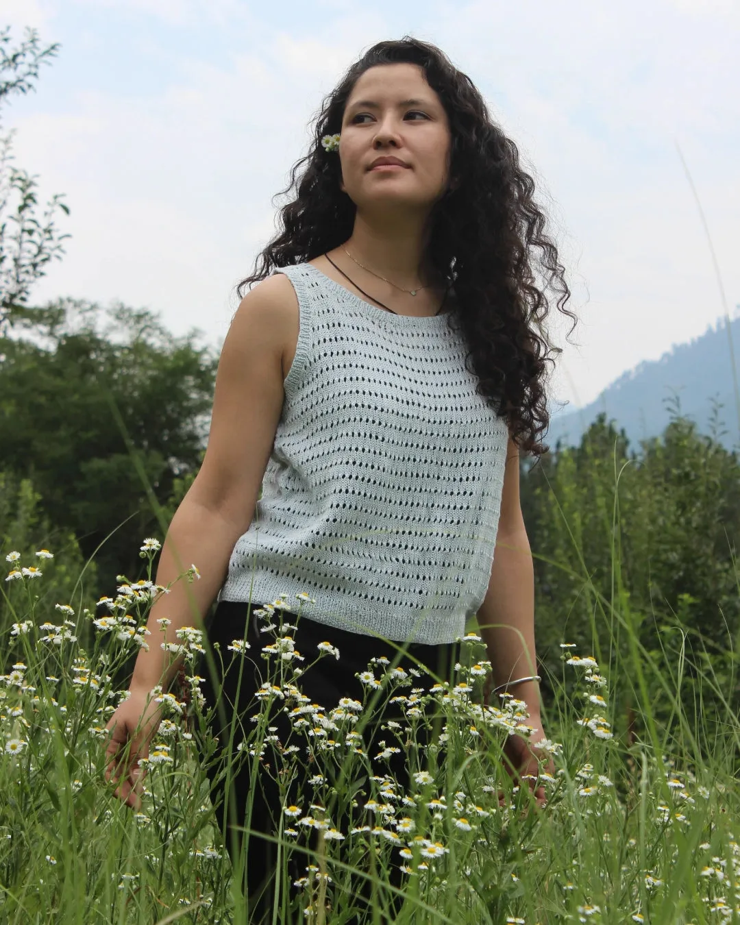 Jaali Sleeveless Round Neck Cotton Top