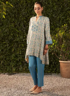 Karina Sky Blue Printed Satin Co-ord Set for Women