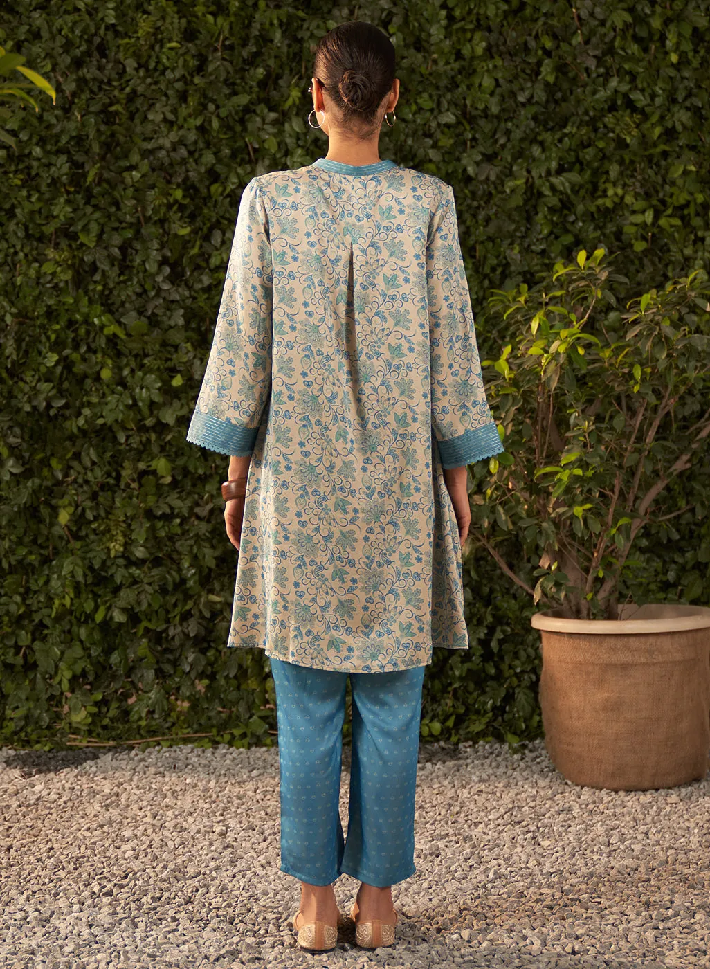 Karina Sky Blue Printed Satin Co-ord Set for Women