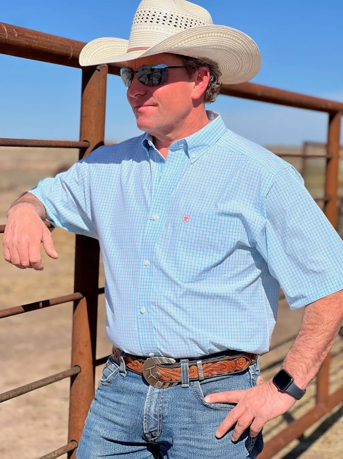 Kristopher Light Blue Plaid Classic Fit Shirt by Ariat