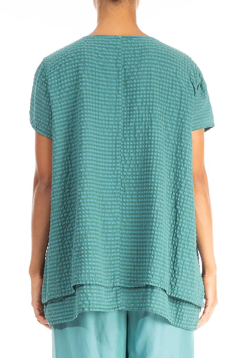 Layered Turquoise Textured Silk Blouse