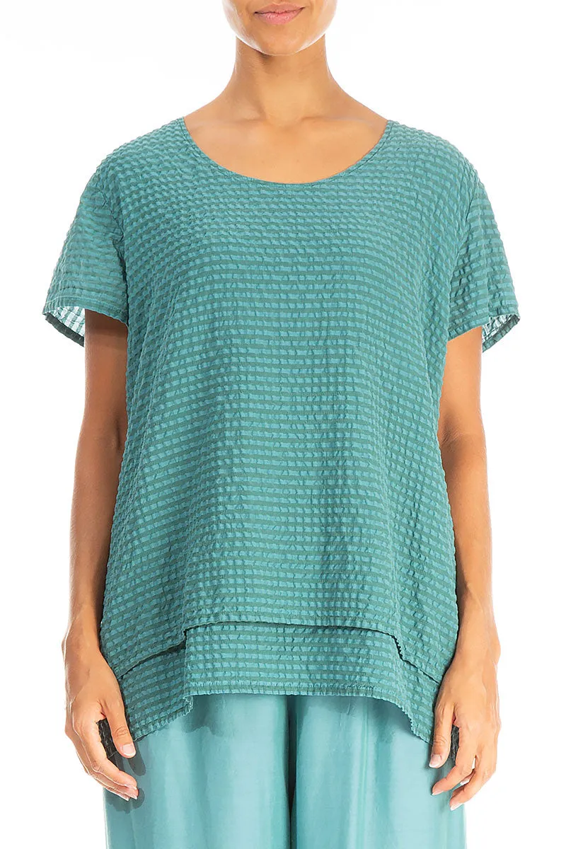 Layered Turquoise Textured Silk Blouse