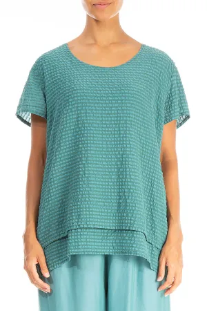 Layered Turquoise Textured Silk Blouse