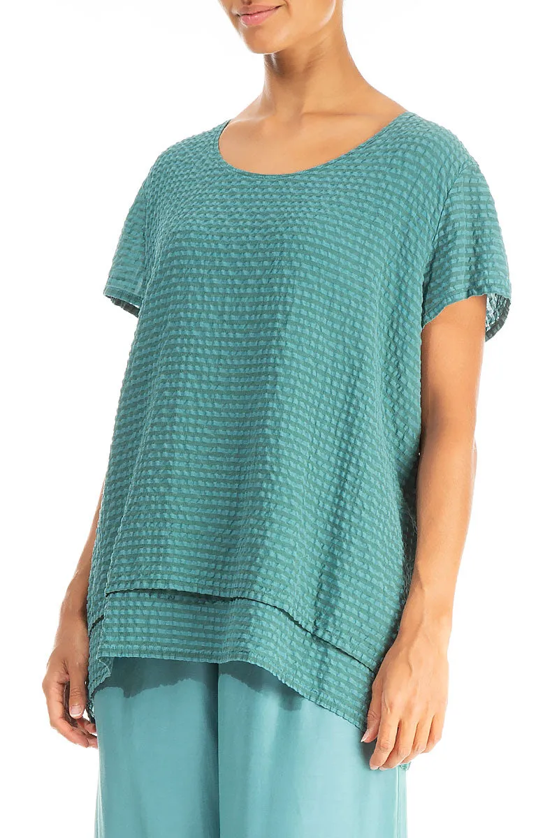 Layered Turquoise Textured Silk Blouse
