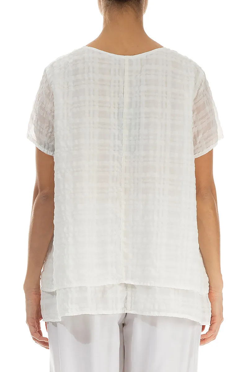 Layered White Checkered Silk Cotton Blouse