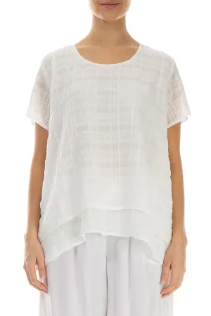 Layered White Checkered Silk Cotton Blouse