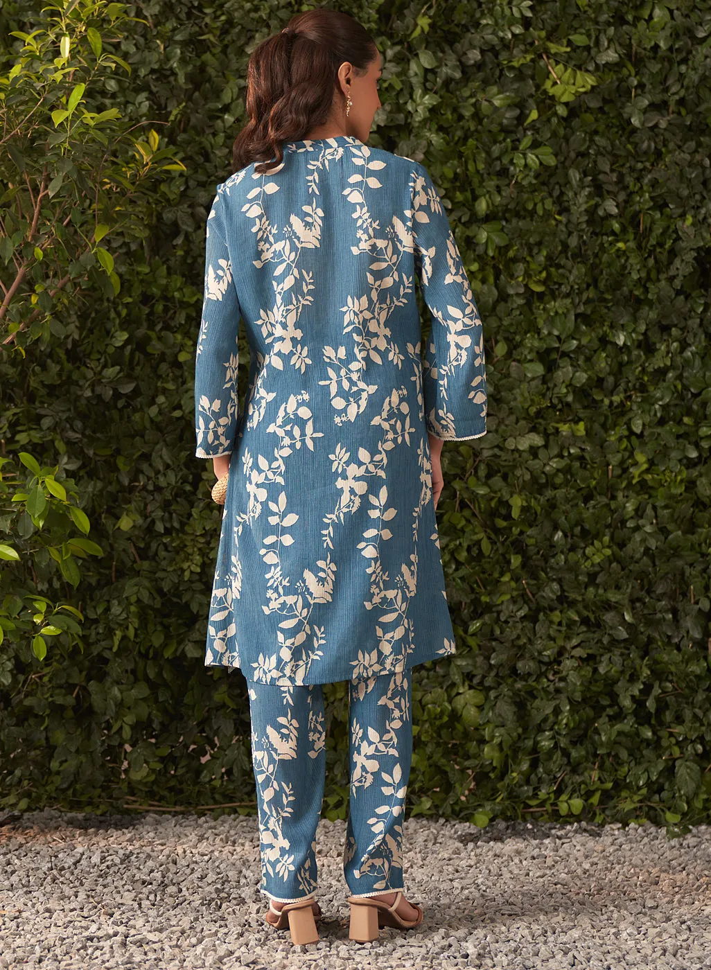 Liliana Cobalt Blue Printed Crinkled Crepe Co-ord Set for Women