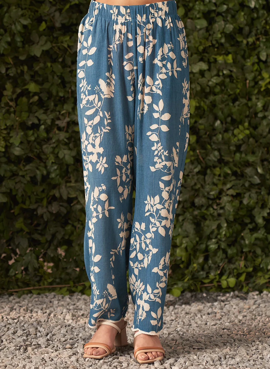 Liliana Cobalt Blue Printed Crinkled Crepe Co-ord Set for Women