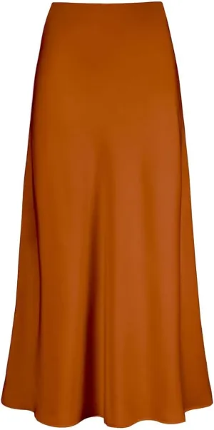 Long Satin Skirts for Women Silk Skirts Silky Elastic High Waist Flared Casual A Line Midi Skirt Cocktail Party Maxi Skirts