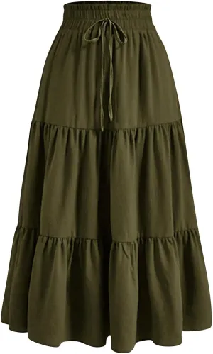 Maxi Skirt for Women 2025 Maxi Spring Flowy Boho Comfy Tiered Western Womens Midi Skirts