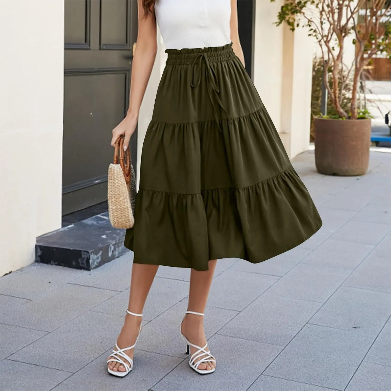 Maxi Skirt for Women 2025 Maxi Spring Flowy Boho Comfy Tiered Western Womens Midi Skirts