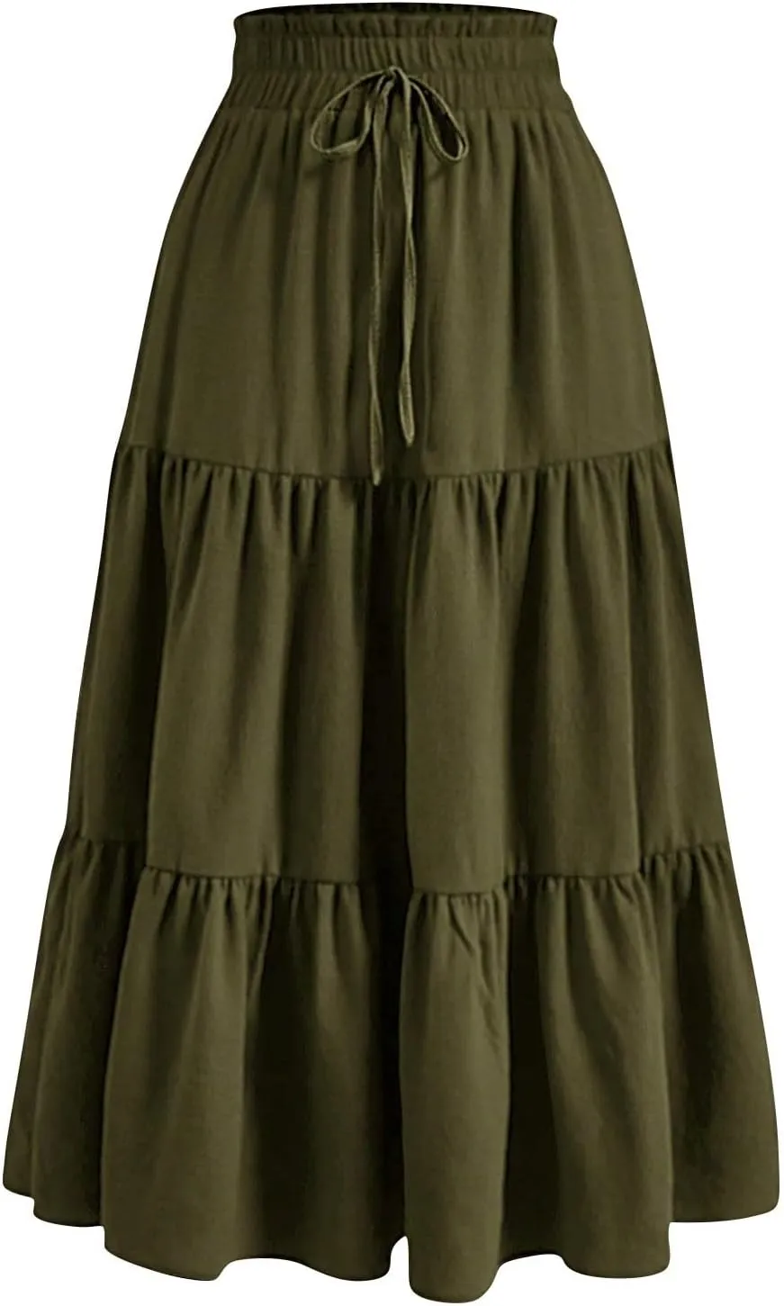 Maxi Skirt for Women 2025 Maxi Spring Flowy Boho Comfy Tiered Western Womens Midi Skirts