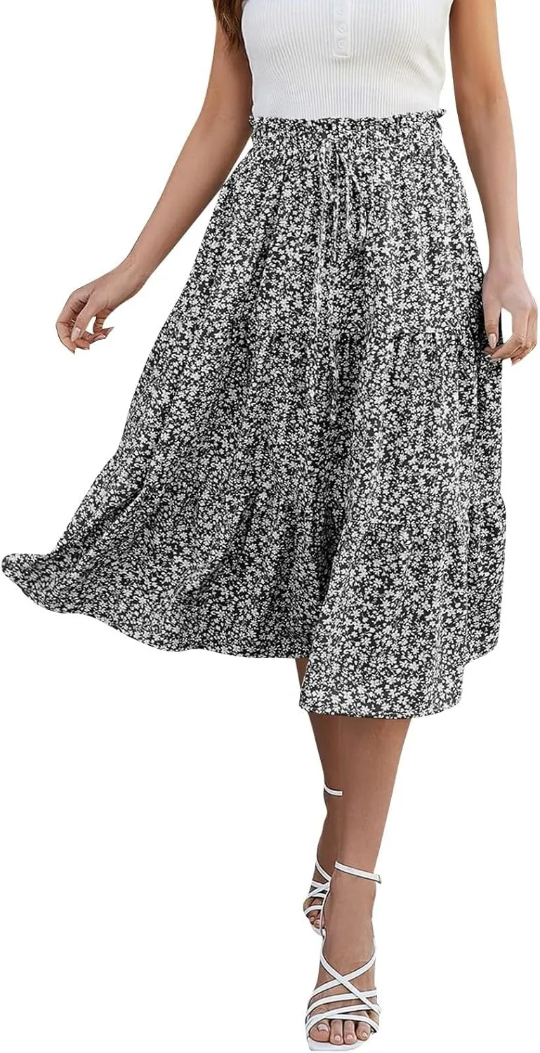 Maxi Skirt for Women 2025 Maxi Spring Flowy Boho Comfy Tiered Western Womens Midi Skirts