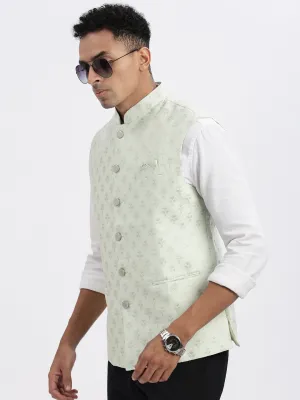 Men Green Floral Printed Nehru Jackets