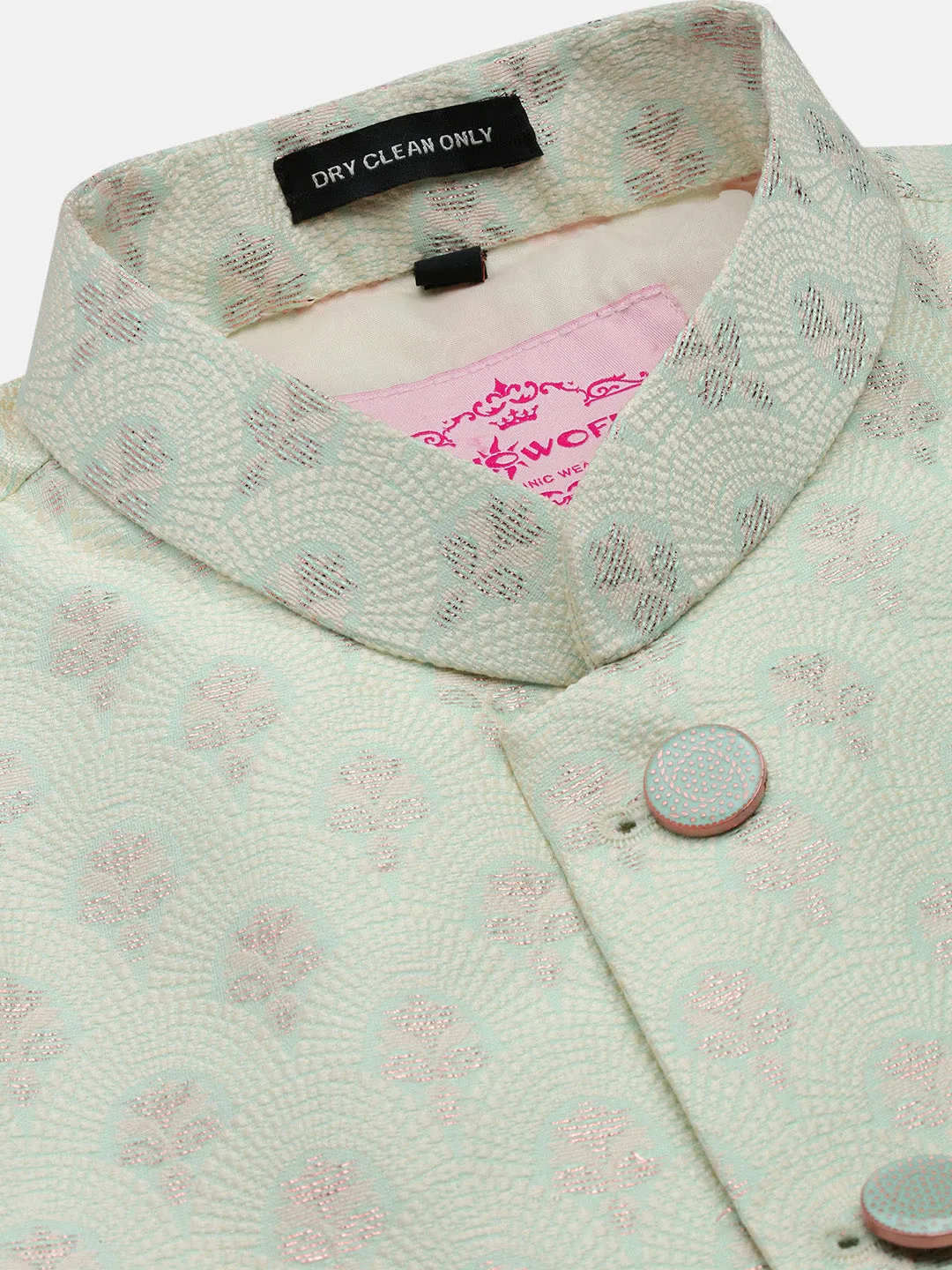 Men Green Floral Printed Nehru Jackets