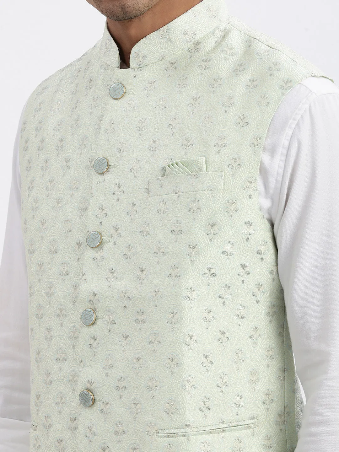 Men Green Floral Printed Nehru Jackets
