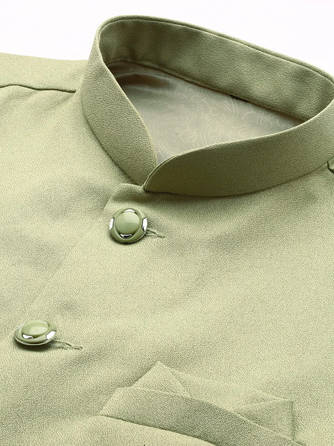 Men Green Mandarin Collar Nehru Jackets