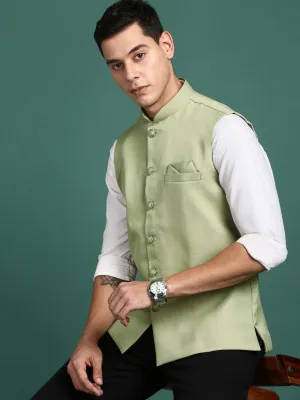 Men Green Mandarin Collar Nehru Jackets