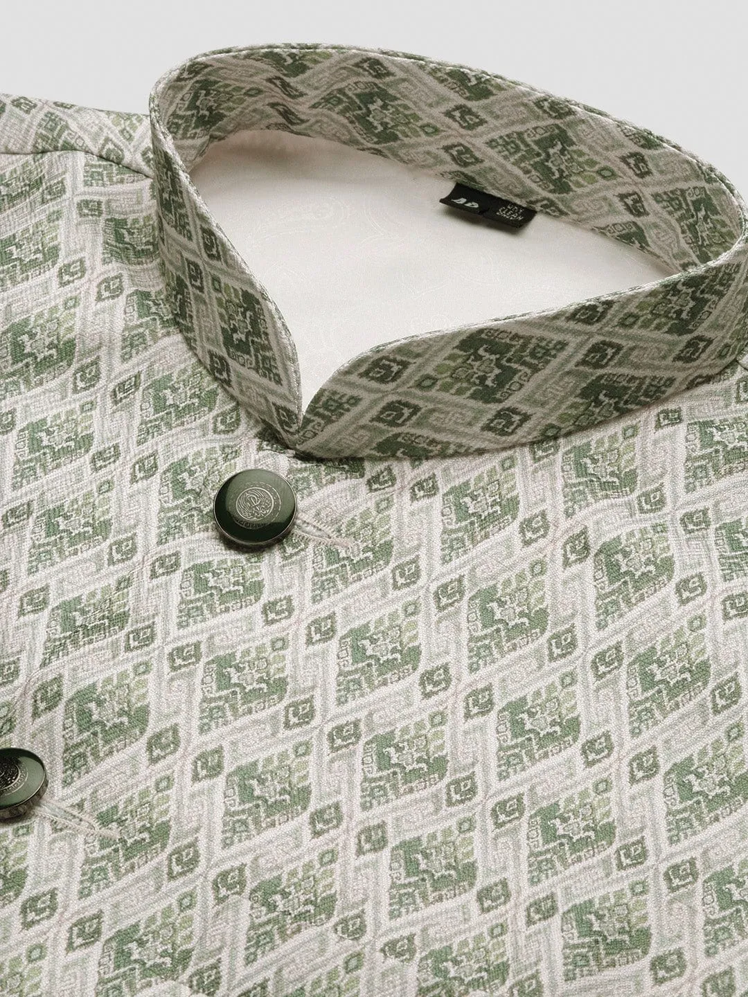 Men Green Woven Design Slim Fit Nehru Jackets