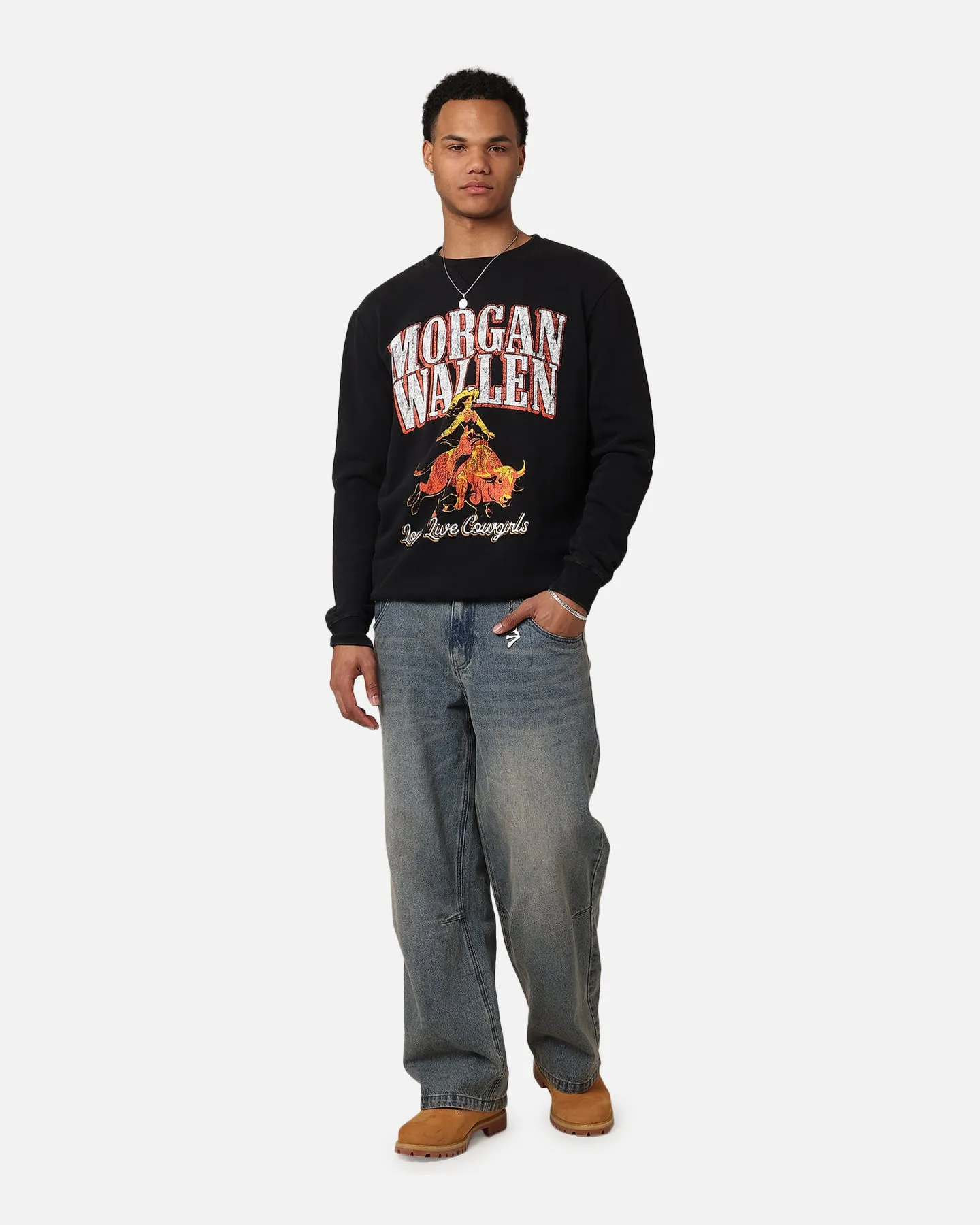 Morgan Wallen Long Live Cowgirls Crew Long Sleeve T-Shirt Washed Black
