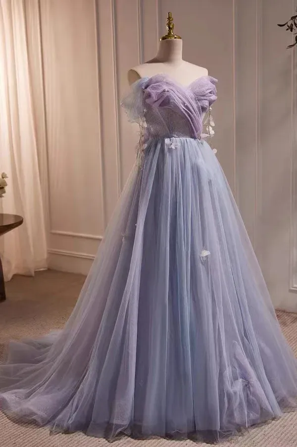 Off-the-Shoulder A-Line Long Prom Dress, Elegant Evening Gown  MD7240