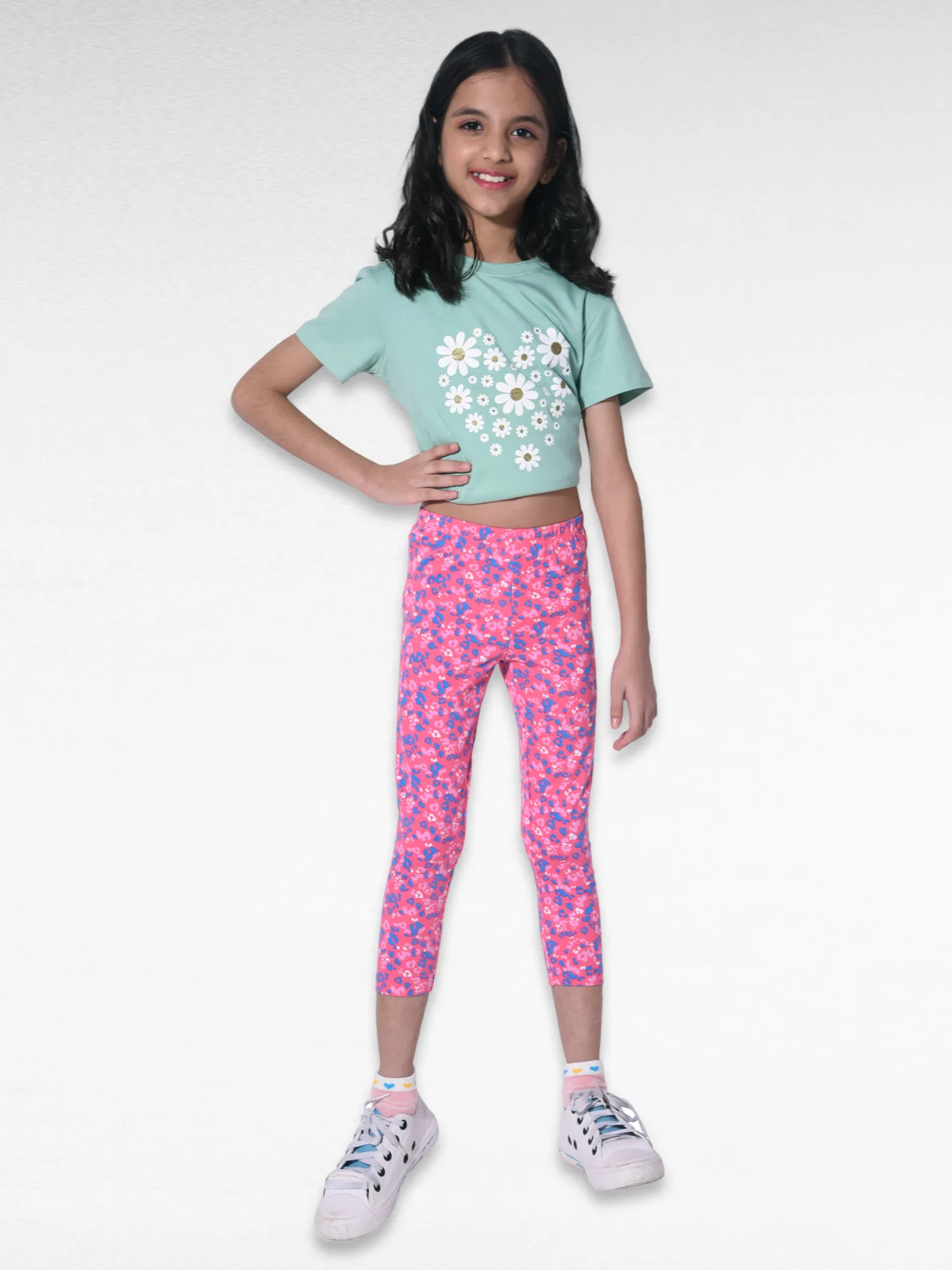 Pink Flower Girls printed leggings | Ankle Length